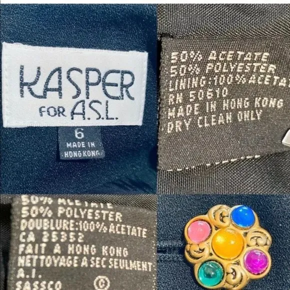Kasper for A.S.L. Kimono Jacket &amp; Skirt Womens 90s Vintage Sz 6 Crystal Buttons