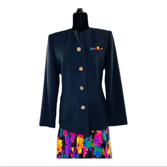 Kasper for A.S.L. Kimono Jacket &amp; Skirt Womens 90s Vintage Sz 6 Crystal Buttons