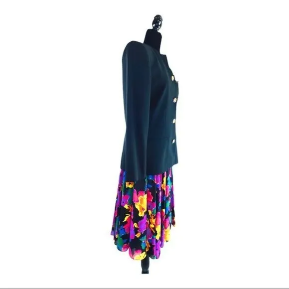 Kasper for A.S.L. Kimono Jacket &amp; Skirt Womens 90s Vintage Sz 6 Crystal Buttons