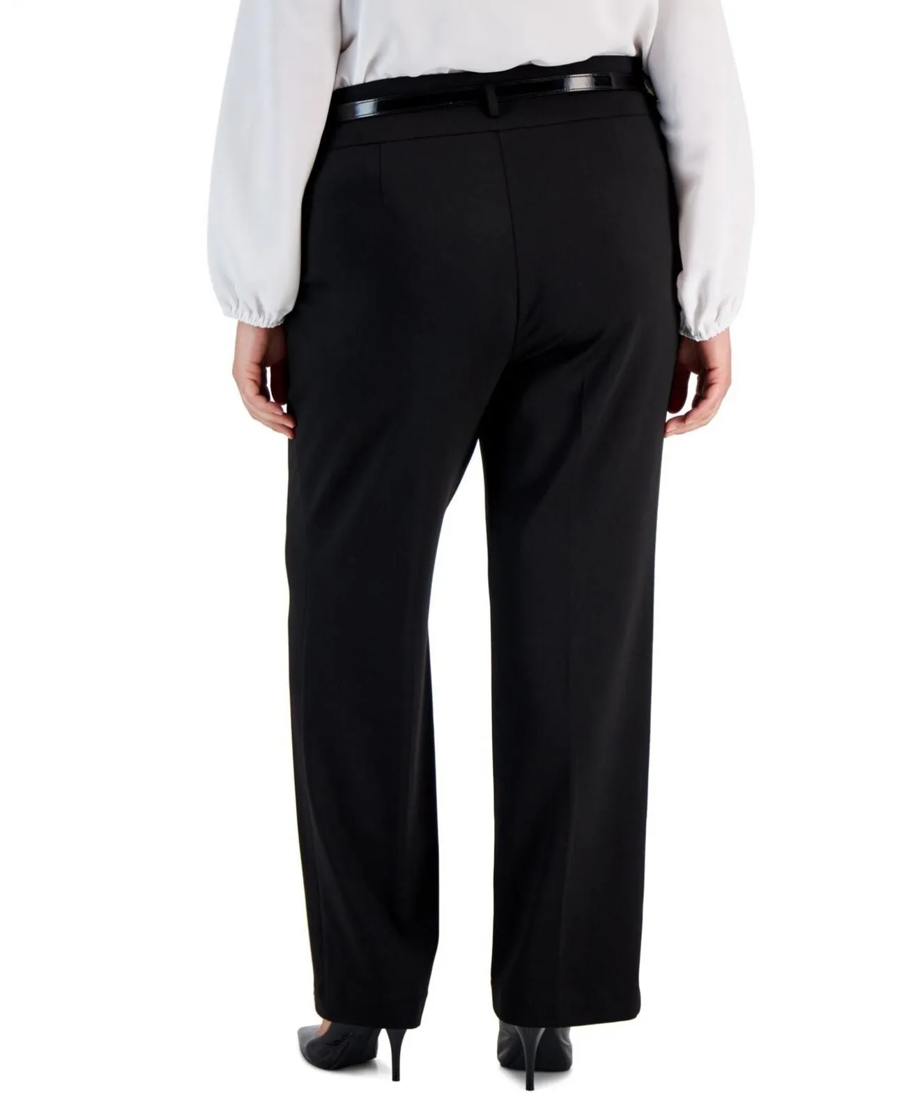Kasper Womens Plus Size High-Rise Bootcut-Leg Pants with Belt 10847227 Black 1X