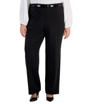 Kasper Womens Plus Size High-Rise Bootcut-Leg Pants with Belt 10847227 Black 1X