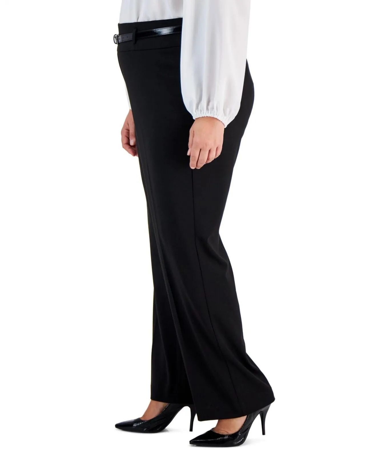 Kasper Womens Plus Size High-Rise Bootcut-Leg Pants with Belt 10847227 Black 1X