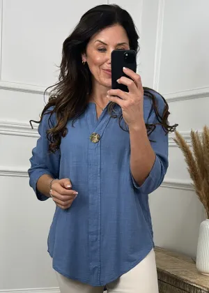 Kathleen Denim Button Detail Top