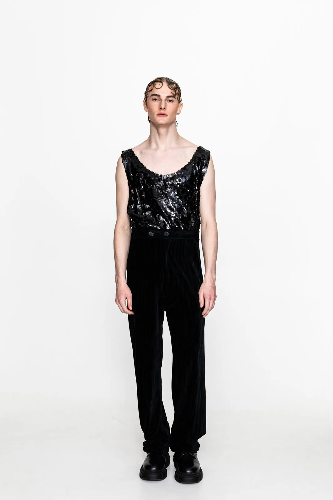 Kiss Sequined Tank Top Black