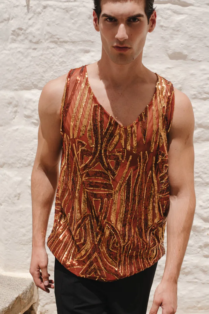 Kiss Sequined Tank Top Copper