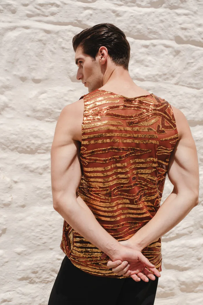 Kiss Sequined Tank Top Copper
