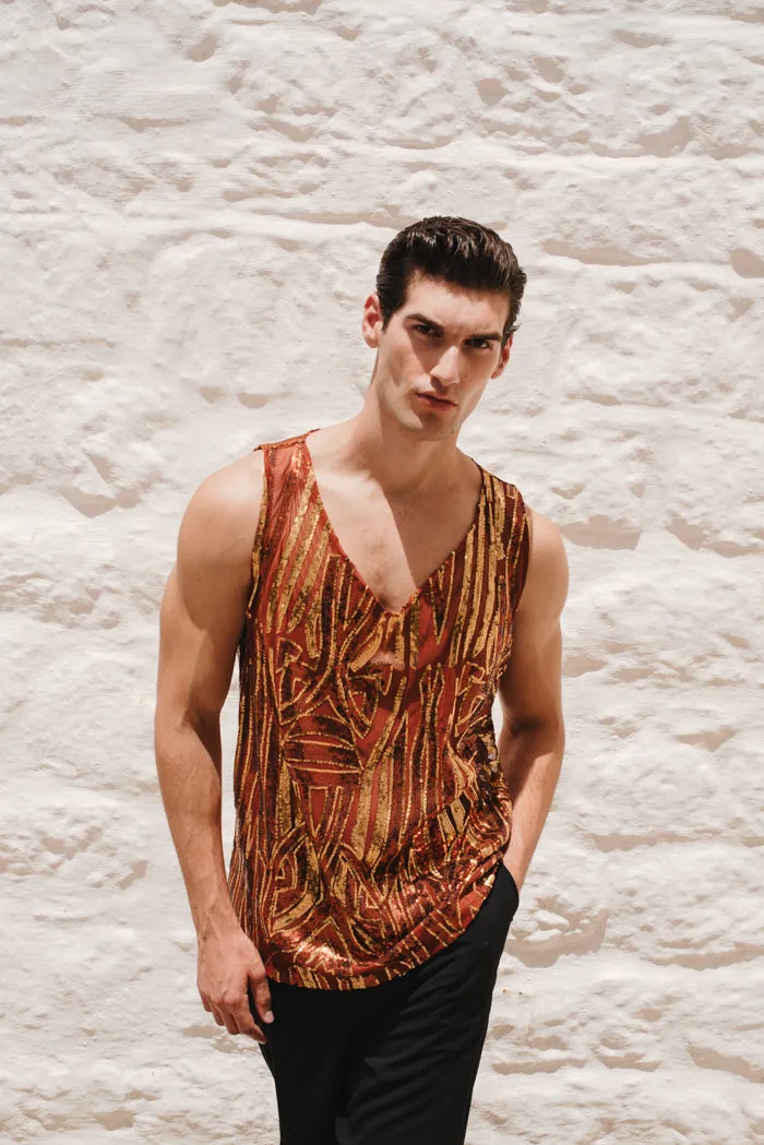 Kiss Sequined Tank Top Copper