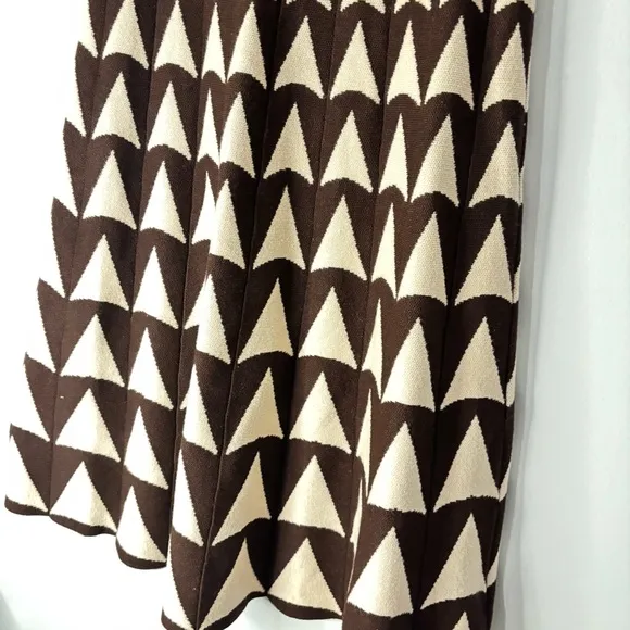 Knit Warm Geometric Print High Waist Pleated Skirt Winter Below Knee Sz Small