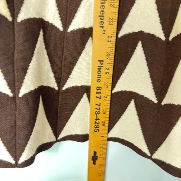 Knit Warm Geometric Print High Waist Pleated Skirt Winter Below Knee Sz Small