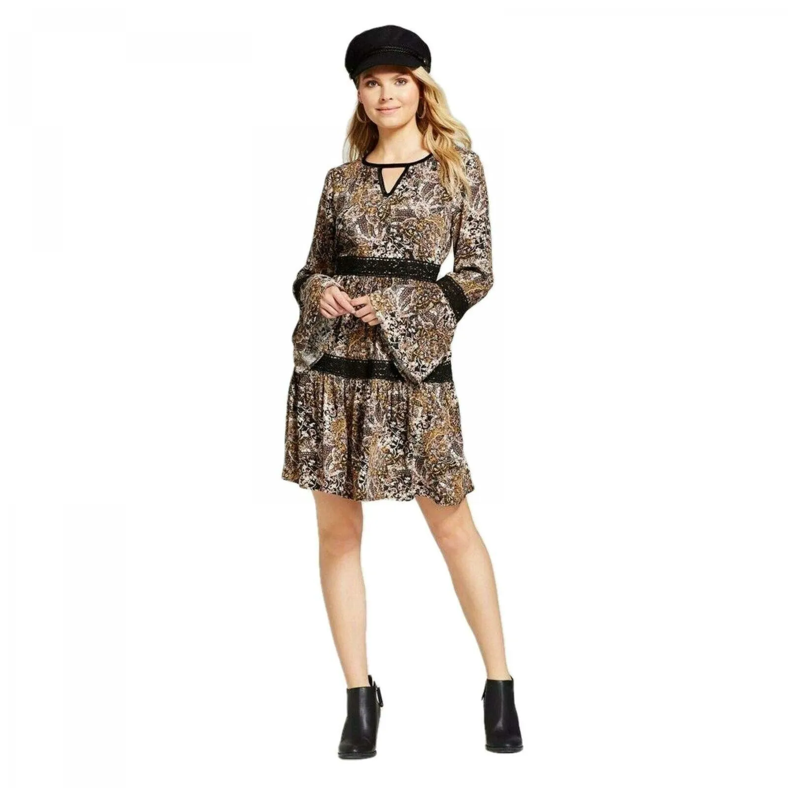 Knox Rose Women's Velvet Trim Printed Shift Dress
