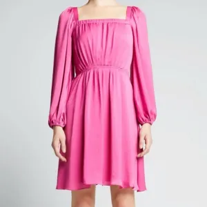 Kobi Halperin NEW Stavy Pleated Smocked Square Neck Dress Pink Medium
