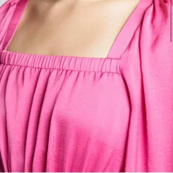 Kobi Halperin NEW Stavy Pleated Smocked Square Neck Dress Pink Medium