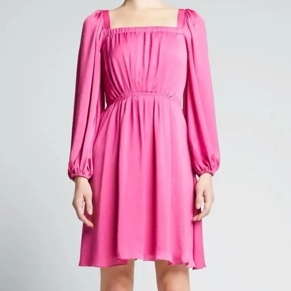 Kobi Halperin NEW Stavy Pleated Smocked Square Neck Dress Pink Medium