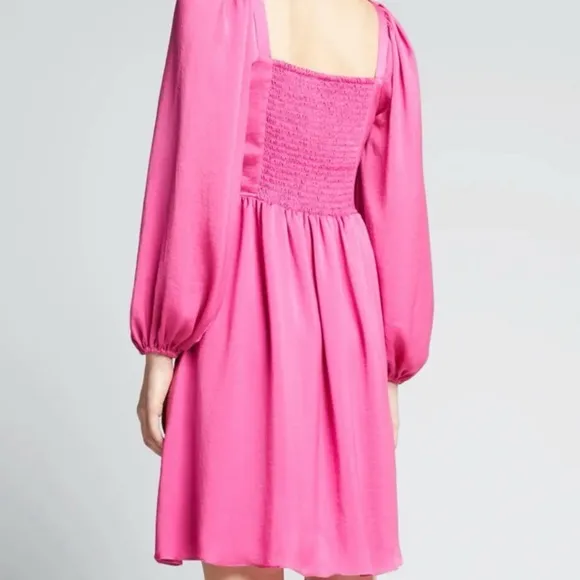 Kobi Halperin NEW Stavy Pleated Smocked Square Neck Dress Pink Medium