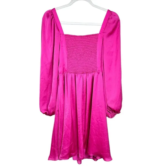 Kobi Halperin NEW Stavy Pleated Smocked Square Neck Dress Pink Medium