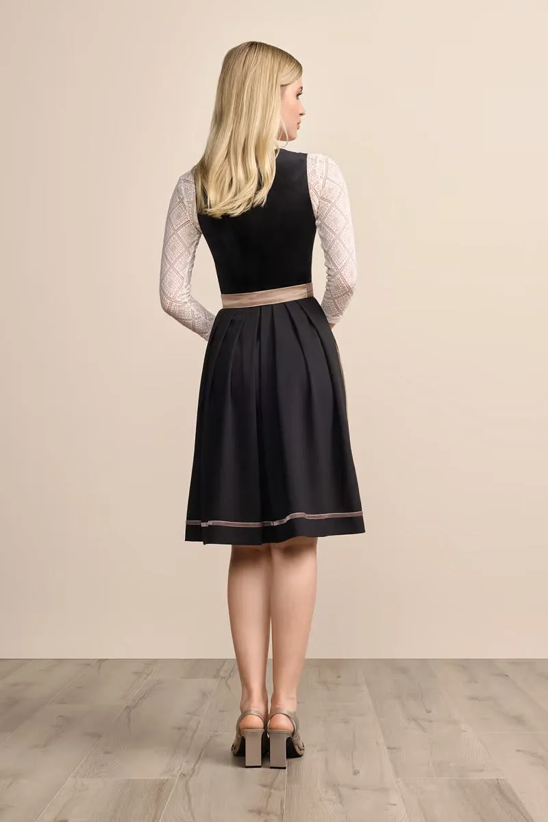 Kruger Midi Dirndl 2pcs. 60cm "Suzanne" black (38,42)