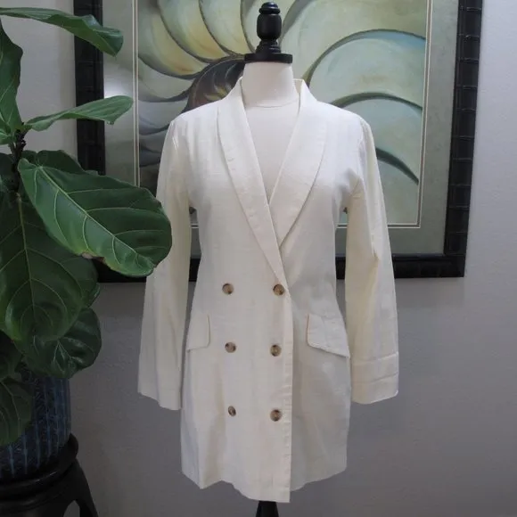 L SPACE Cream Linen Double Breasted Blazer NWT