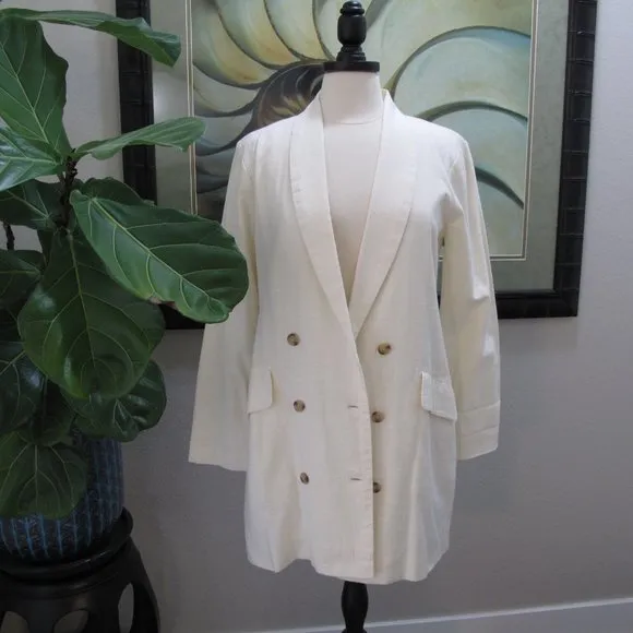 L SPACE Cream Linen Double Breasted Blazer NWT