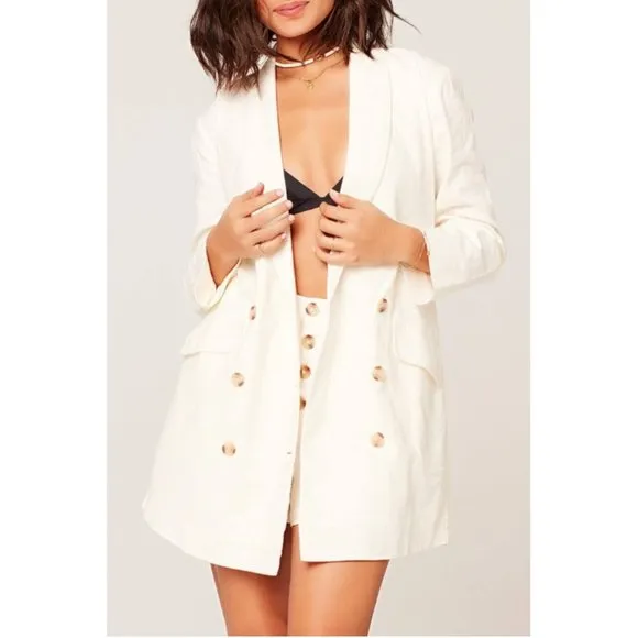 L SPACE Cream Linen Double Breasted Blazer NWT