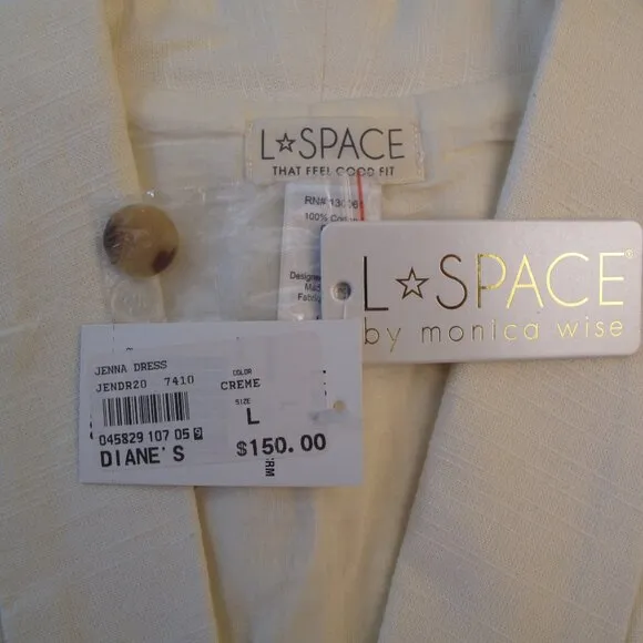 L SPACE Cream Linen Double Breasted Blazer NWT