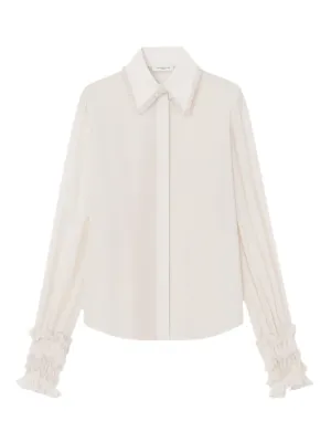 Lafayette 148 Pleated Collar Balloon Sleeve in Pearl