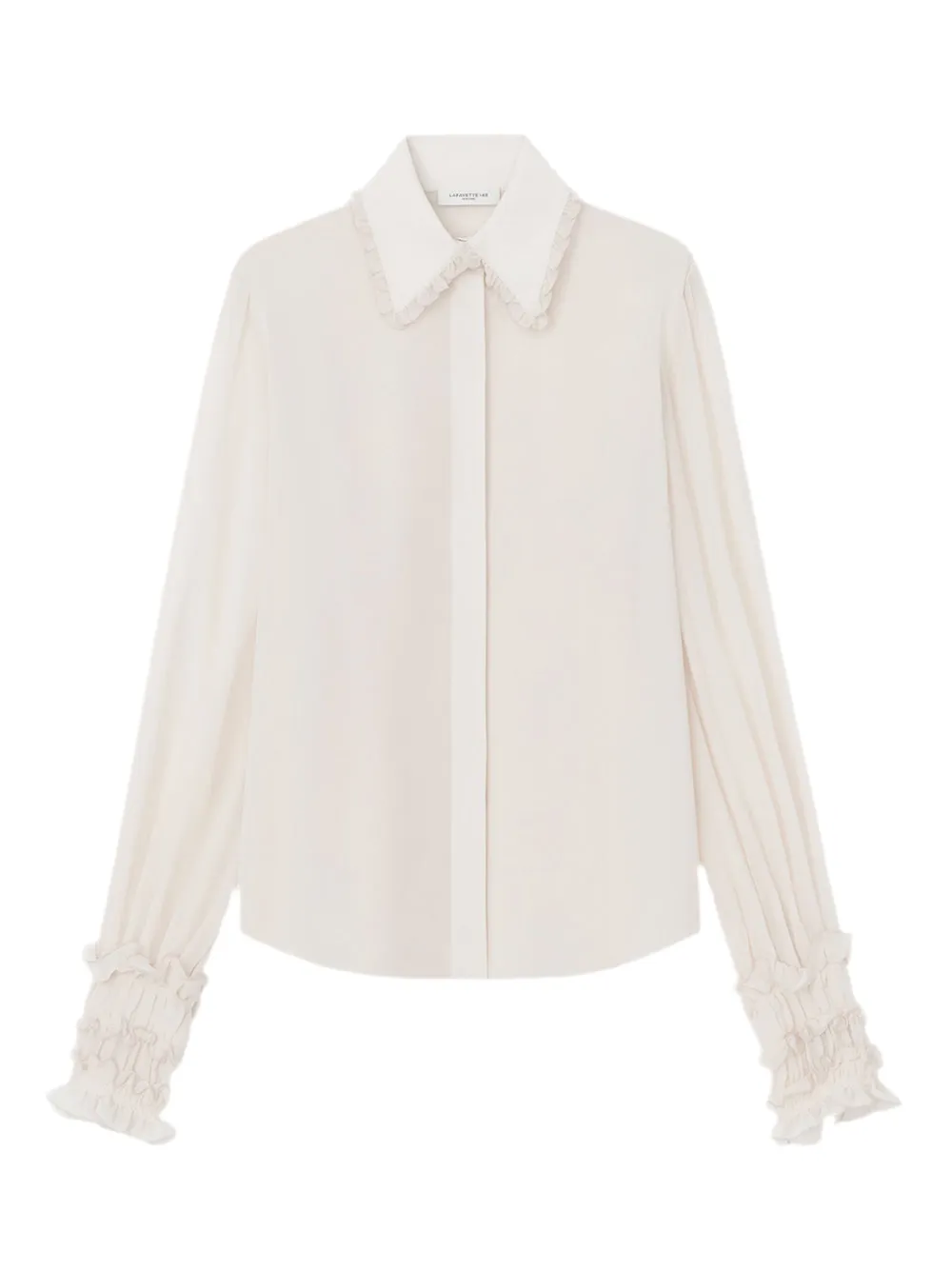 Lafayette 148 Pleated Collar Balloon Sleeve in Pearl