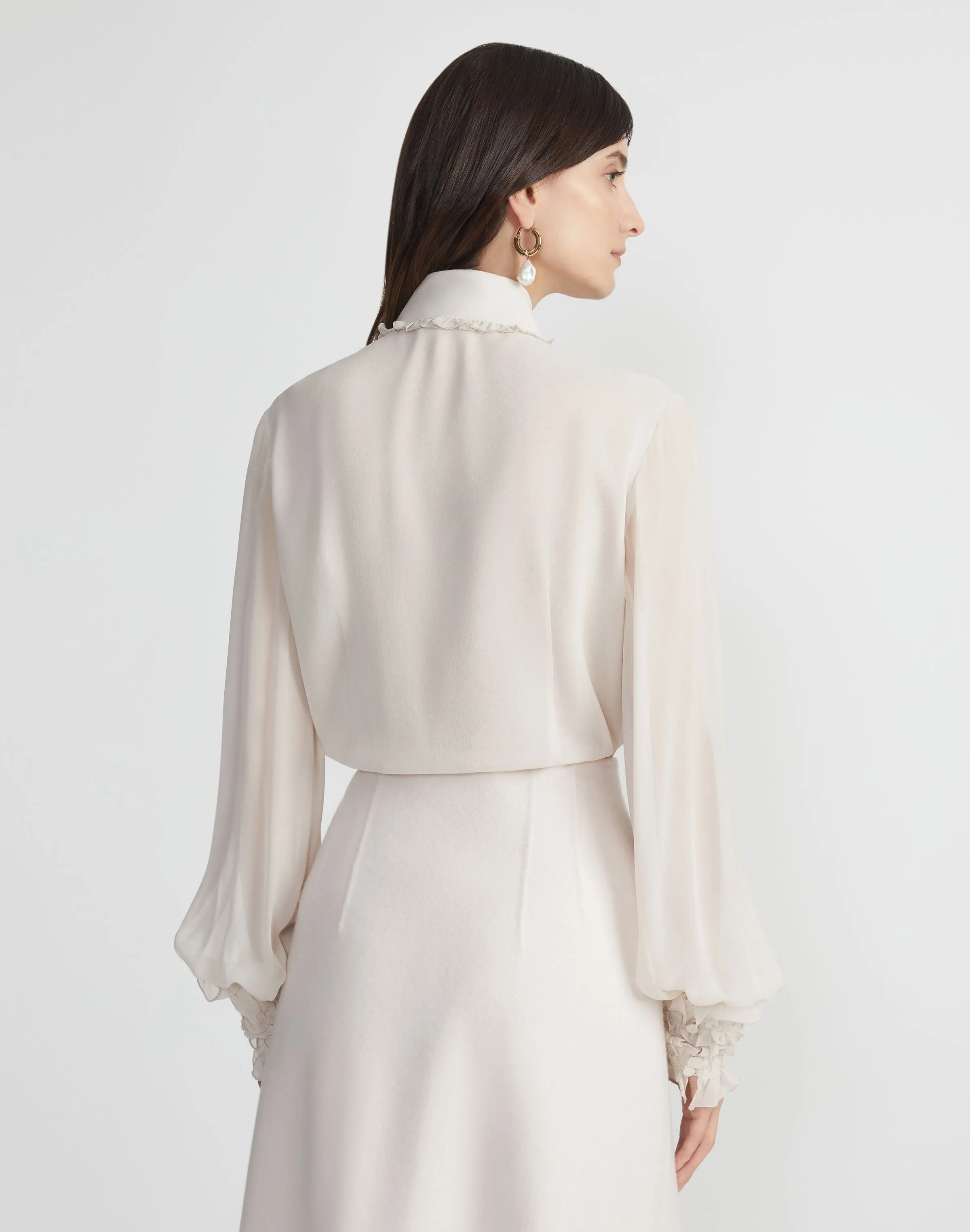 Lafayette 148 Pleated Collar Balloon Sleeve in Pearl