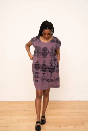 Laguna Shift Dress in Ikat Plum and Black