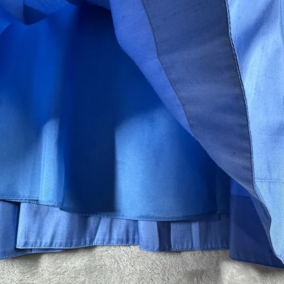 Lauren Ralph Lauren 100% Silk Blue Pleated A Line Midi Skirt Size 4