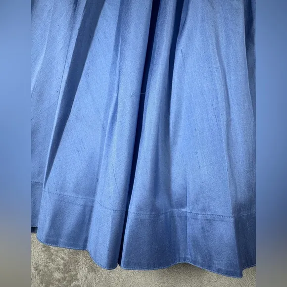 Lauren Ralph Lauren 100% Silk Blue Pleated A Line Midi Skirt Size 4
