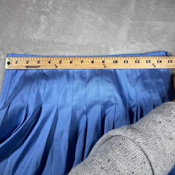 Lauren Ralph Lauren 100% Silk Blue Pleated A Line Midi Skirt Size 4