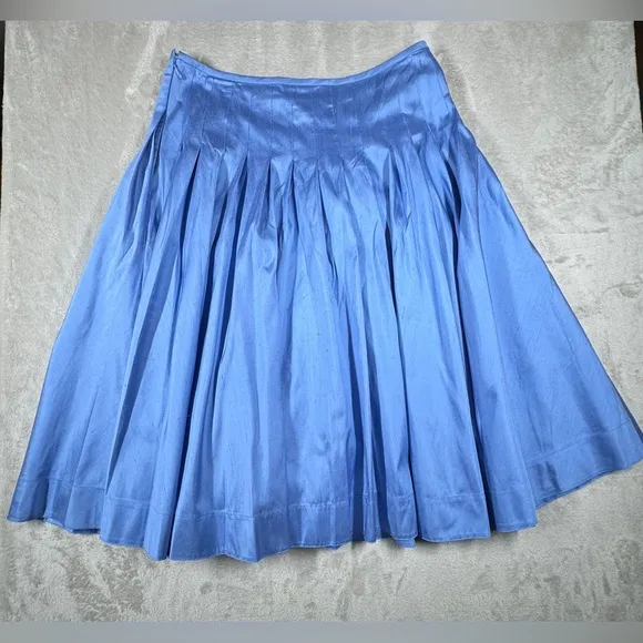 Lauren Ralph Lauren 100% Silk Blue Pleated A Line Midi Skirt Size 4