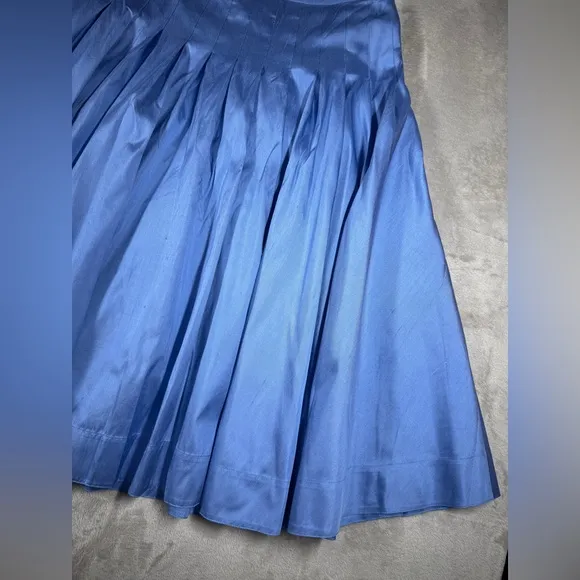 Lauren Ralph Lauren 100% Silk Blue Pleated A Line Midi Skirt Size 4