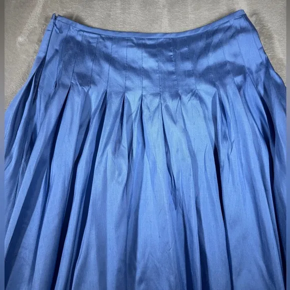 Lauren Ralph Lauren 100% Silk Blue Pleated A Line Midi Skirt Size 4