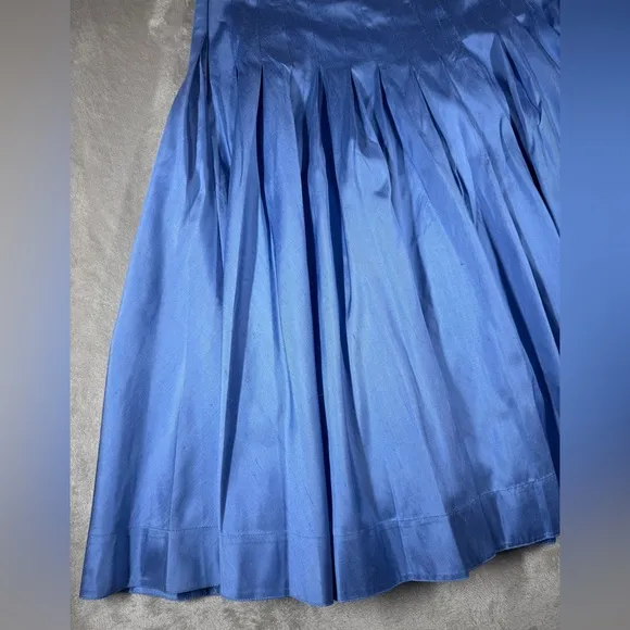 Lauren Ralph Lauren 100% Silk Blue Pleated A Line Midi Skirt Size 4