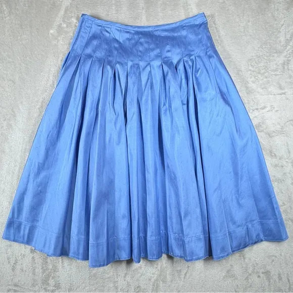 Lauren Ralph Lauren 100% Silk Blue Pleated A Line Midi Skirt Size 4
