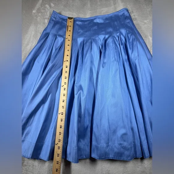 Lauren Ralph Lauren 100% Silk Blue Pleated A Line Midi Skirt Size 4