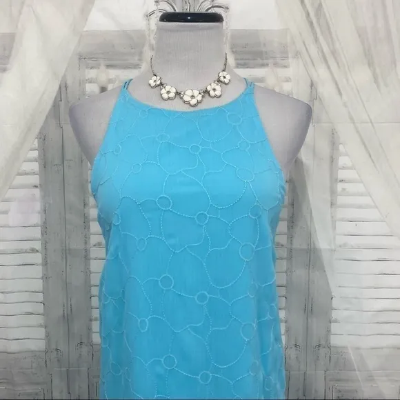 Lauren Ralph Lauren Light Blue Eyelet Sleeveless Shift Dress Pullover High Low