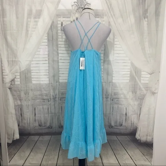 Lauren Ralph Lauren Light Blue Eyelet Sleeveless Shift Dress Pullover High Low