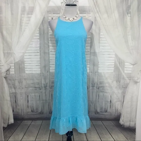 Lauren Ralph Lauren Light Blue Eyelet Sleeveless Shift Dress Pullover High Low