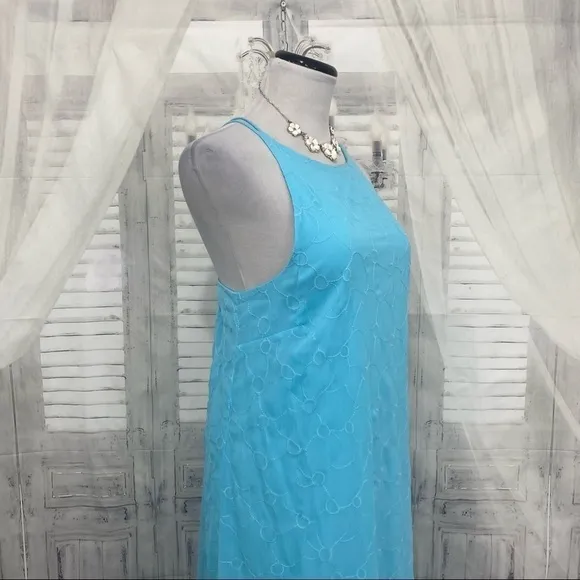 Lauren Ralph Lauren Light Blue Eyelet Sleeveless Shift Dress Pullover High Low
