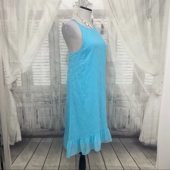 Lauren Ralph Lauren Light Blue Eyelet Sleeveless Shift Dress Pullover High Low