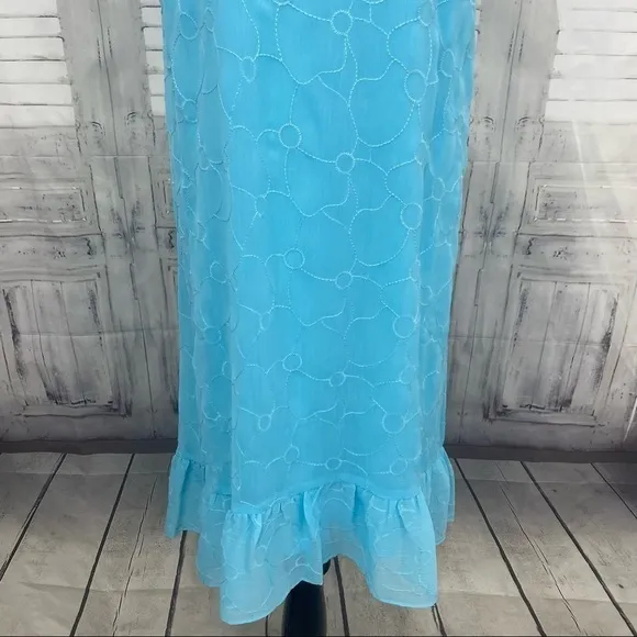 Lauren Ralph Lauren Light Blue Eyelet Sleeveless Shift Dress Pullover High Low