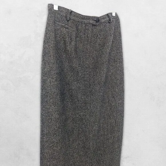 Lauren Ralph Lauren Midi Skirt Wool Fabric Back Slit Houndstooth Gray/Black 10P