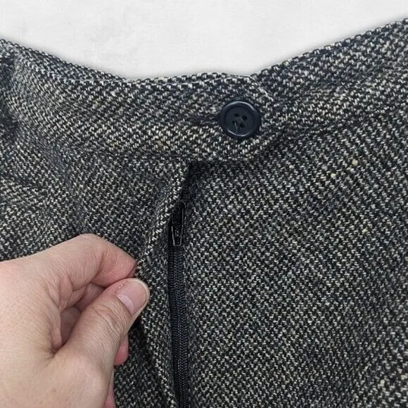 Lauren Ralph Lauren Midi Skirt Wool Fabric Back Slit Houndstooth Gray/Black 10P