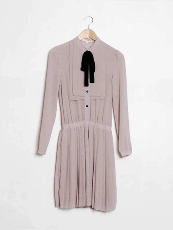 lavender pleated chiffon bow dress