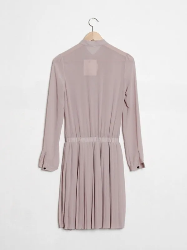 lavender pleated chiffon bow dress