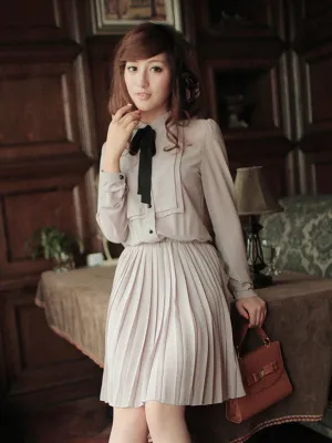 lavender pleated chiffon bow dress