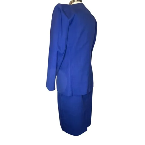 LE SUIT Paris  New York   Women's Blazer/Skirt 2 Pc set Blue Size 12 Long Sleeve