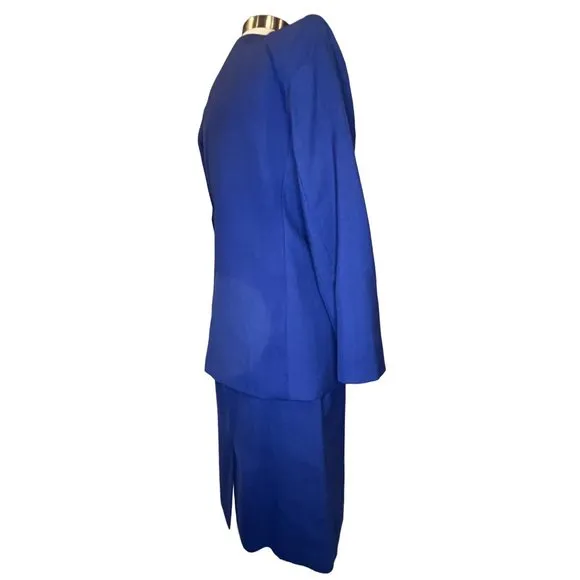 LE SUIT Paris  New York   Women's Blazer/Skirt 2 Pc set Blue Size 12 Long Sleeve
